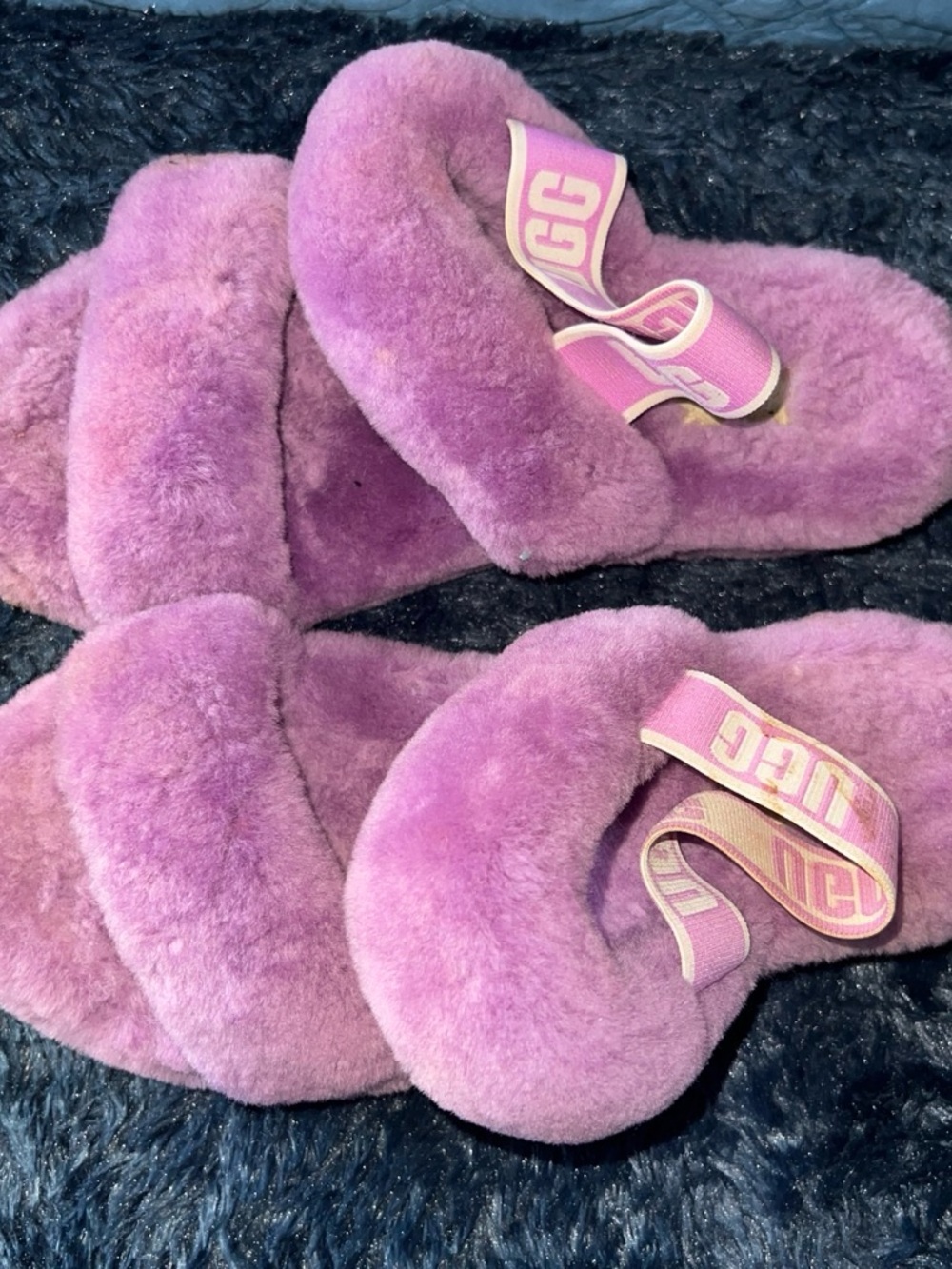 UGG Pink Lavender Fluff Slide Sandals - Picture 2 of 2